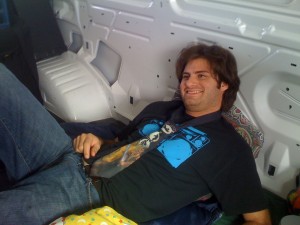 Ryan in the new rental van. Where did that Obi Wan tie come from?