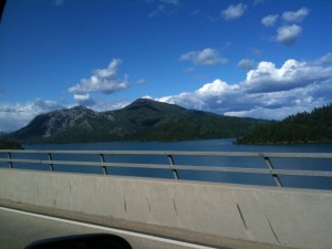 Shasta Lake from the window of the van